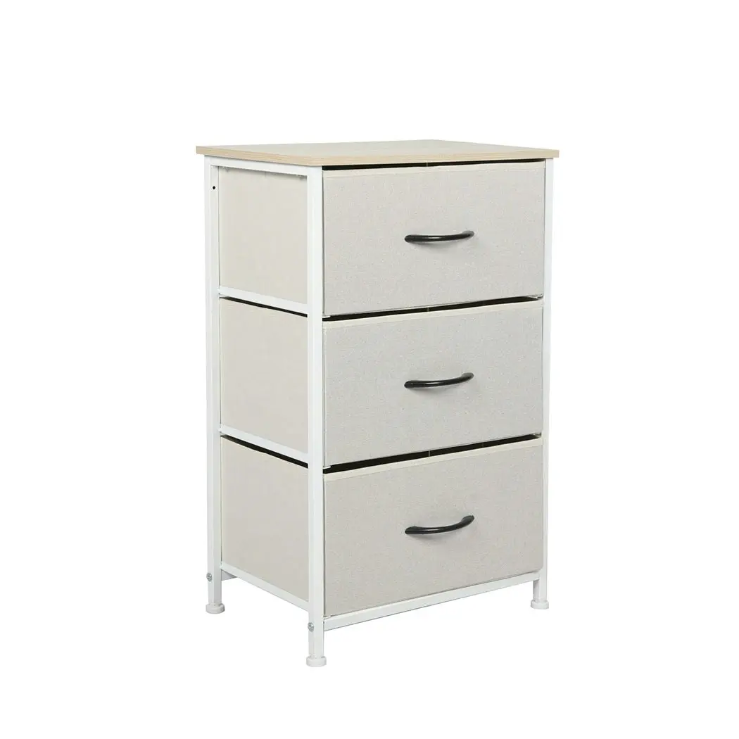 Levede Chest of 3 Drawers Bedside Table Storage Cabinet Tower Dresser Beige