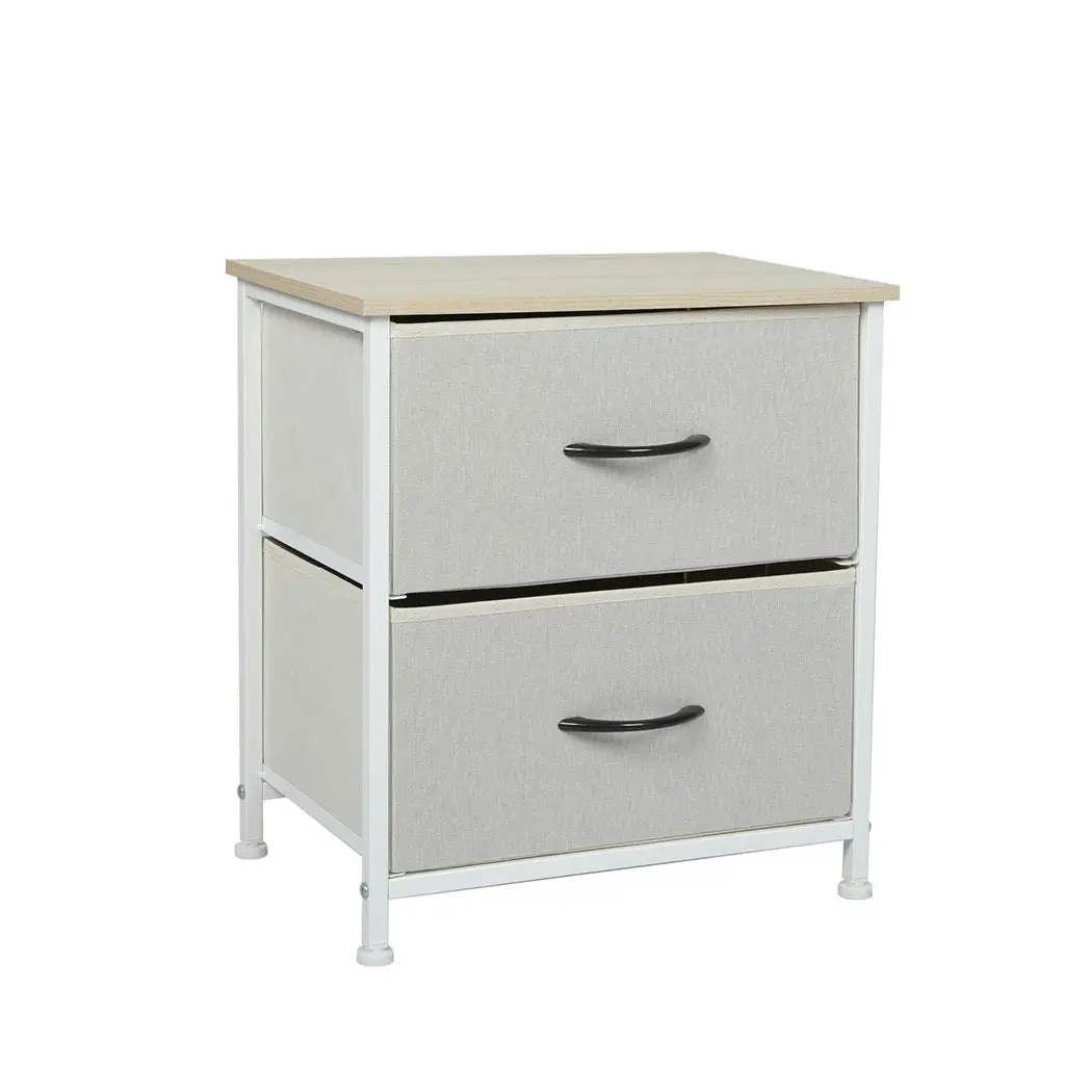 Levede Chest of 2 Drawers Bedside Table Storage Cabinet Tower Dresser Beige