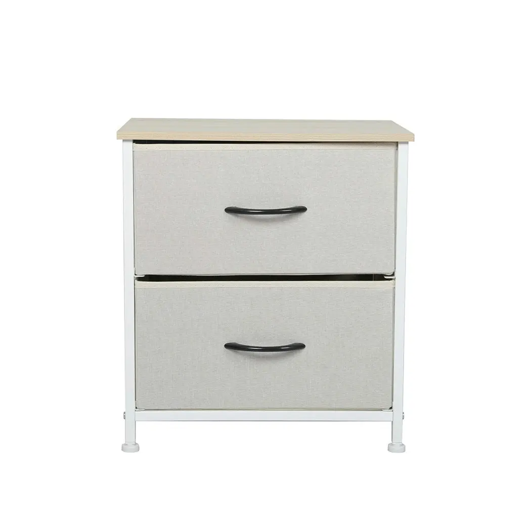 Levede Chest of 2 Drawers Bedside Table Storage Cabinet Tower Dresser Beige