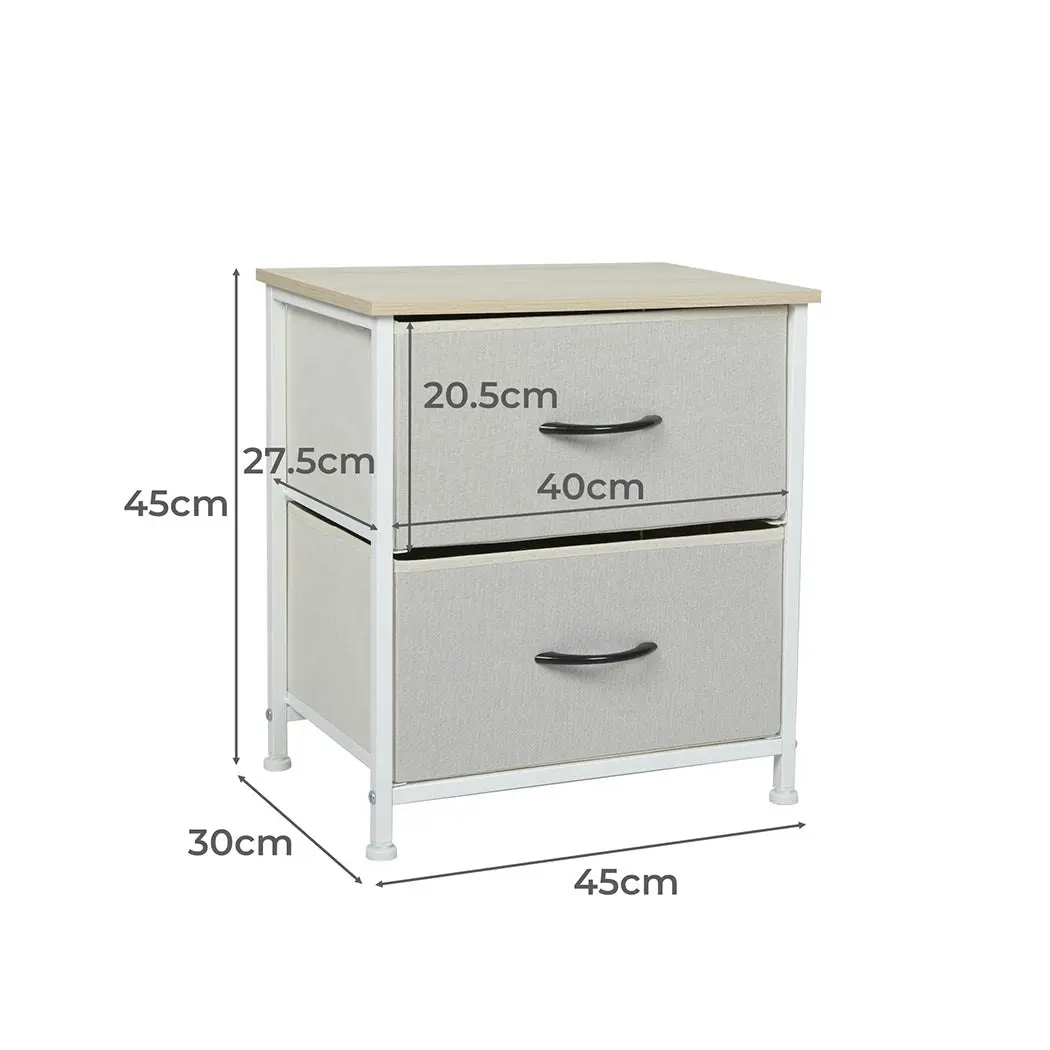 Levede Chest of 2 Drawers Bedside Table Storage Cabinet Tower Dresser Beige