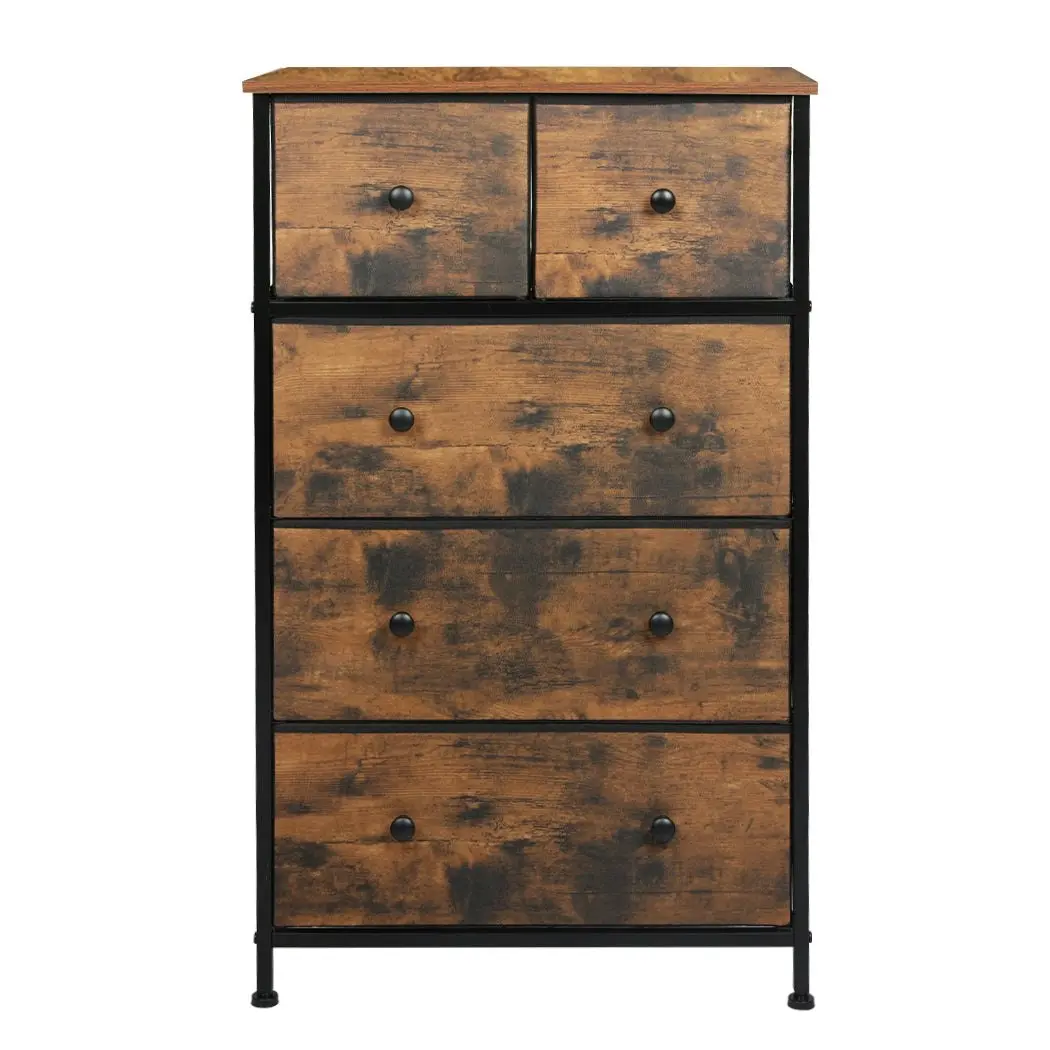 Levede Storage Cabinet Tower Chest of Drawers Dresser Tallboy Drawer Retro Brown