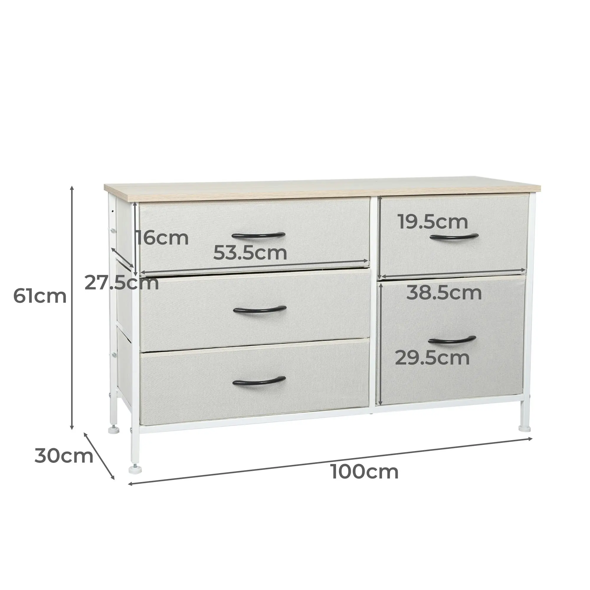 Levede Storage Cabinet Tower Chest of Drawers Dresser Tallboy 5 Drawer Beige