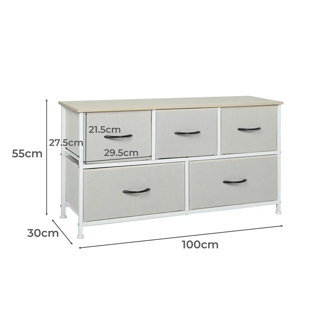 Levede Storage Cabinet Tower Chest of Drawers Dresser Tallboy 5 Drawer Beige