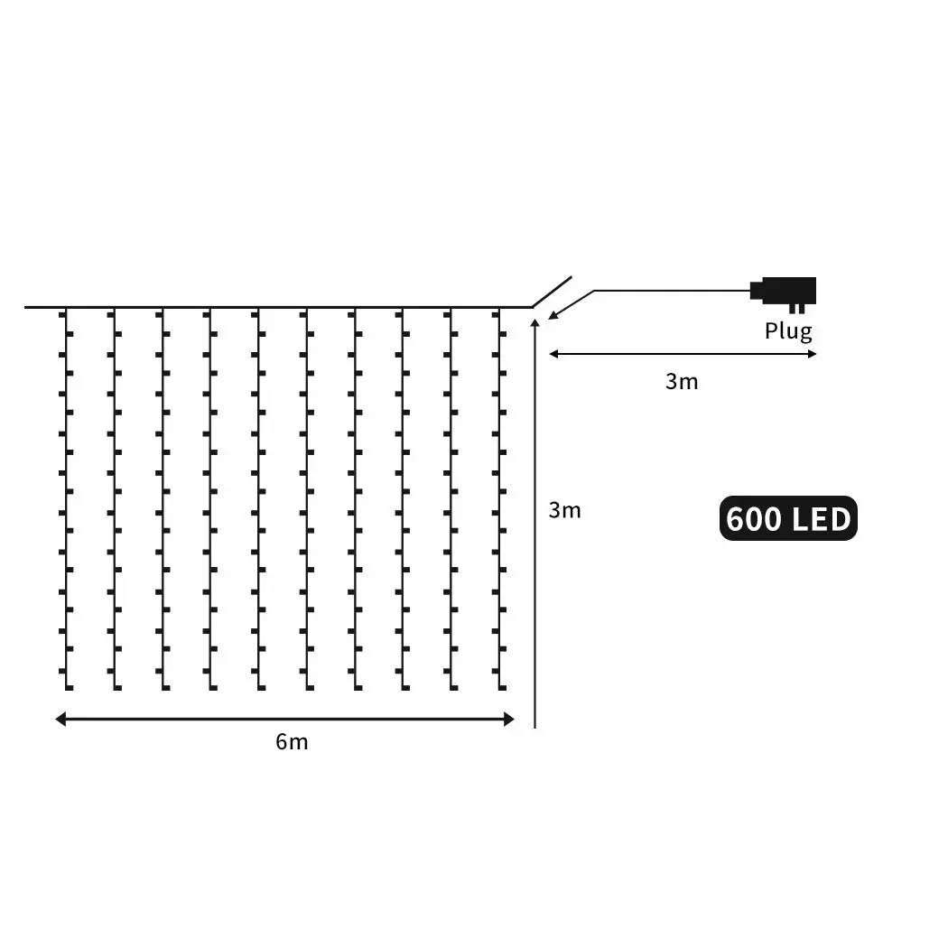 Emitto LED Curtain Fairy Lights Wedding Indoor Outdoor Garden Party Decor 6*3M