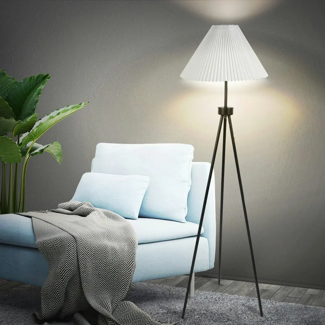 Emitto Modern Tripod Floor Lamp Linen Fabric Lampshade Home Decor Reading White