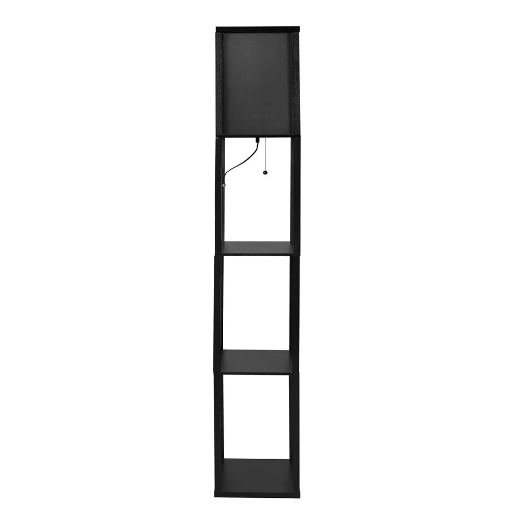 Emitto Floor Lamp Storage Shelf LED Wood Standing Reading Corner Light Black