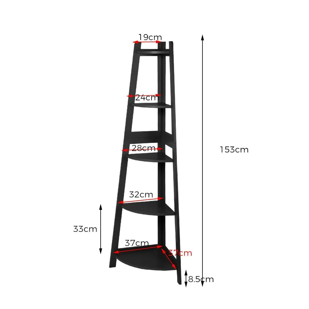 Levede 5 Tier Corner Shelf Wooden Storage Home Display Rack Plant Stand Black