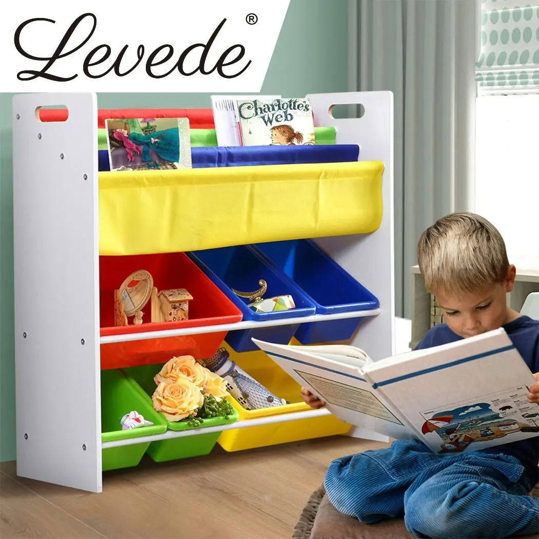 Levede Kids Toy Box Organiser Bookshelf 3 Tier Display Shelf Storage Rack Drawer