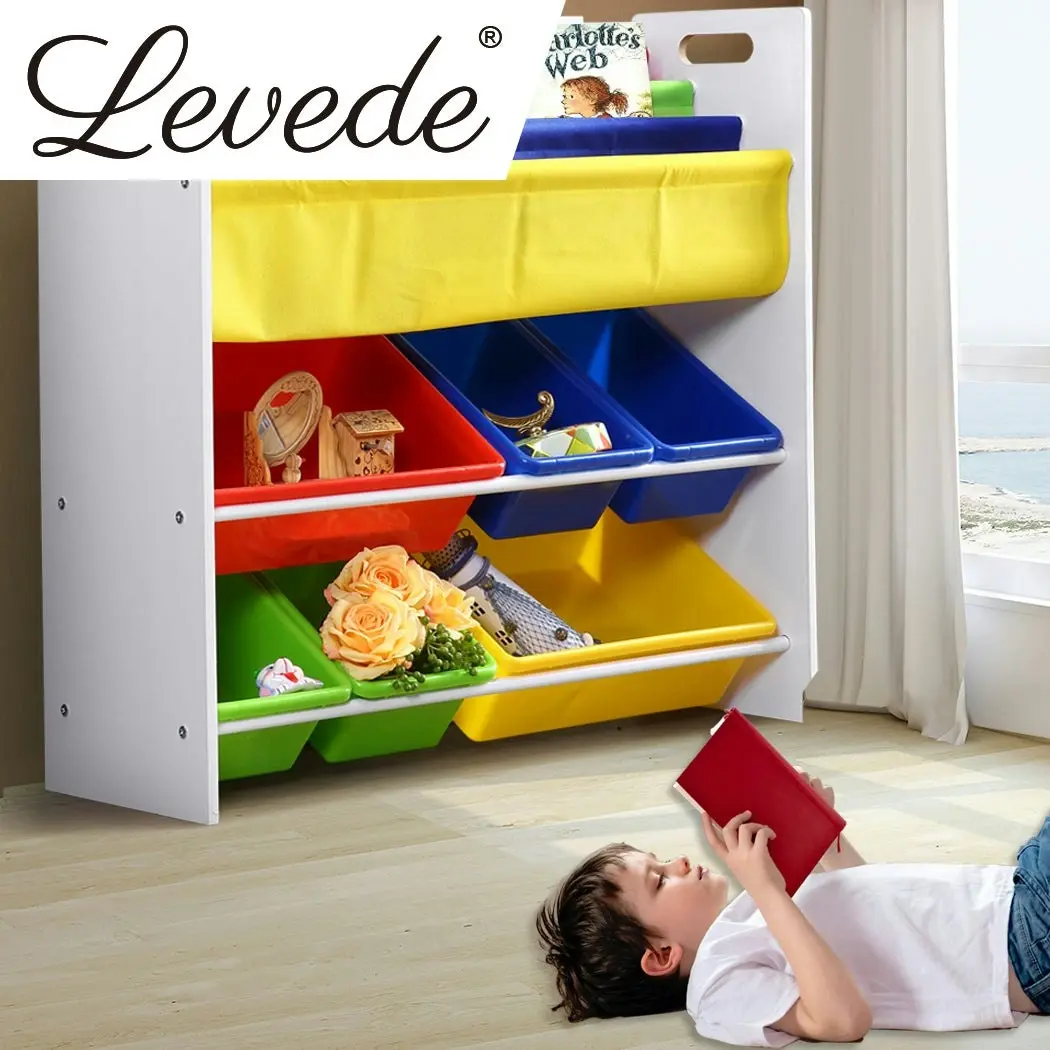 Levede Kids Toy Box Organiser Bookshelf 3 Tier Display Shelf Storage Rack Drawer