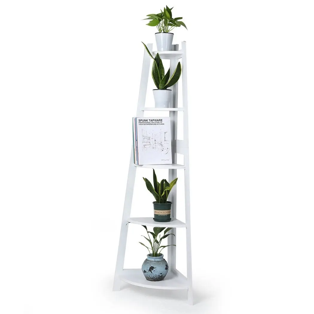 Levede 5 Tier Corner Shelf Wooden Storage Home Display Rack Plant Stand White