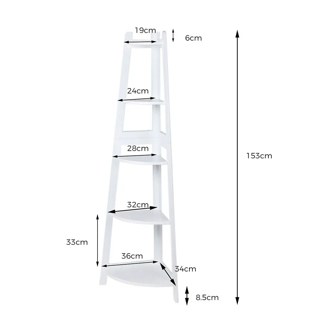 Levede 5 Tier Corner Shelf Wooden Storage Home Display Rack Plant Stand White