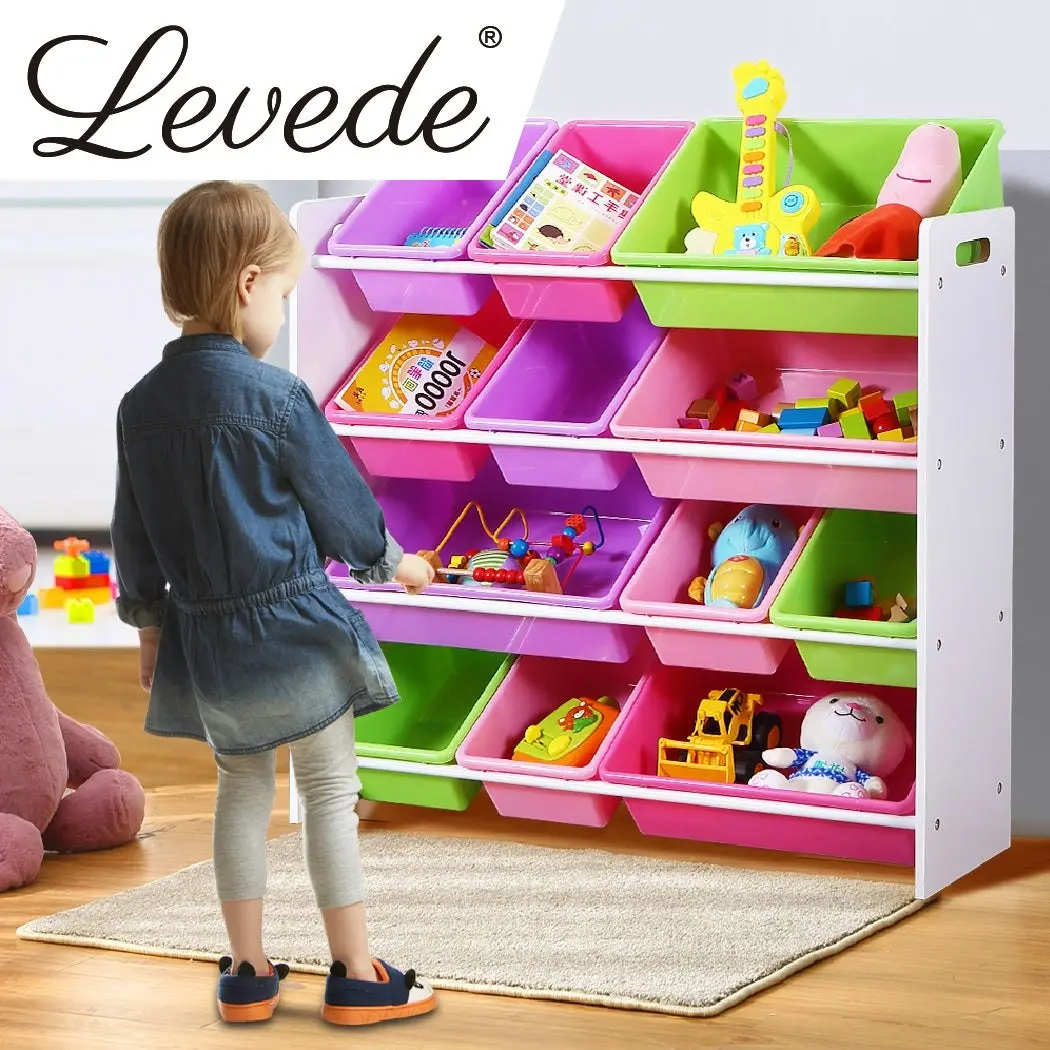 Levede 12Bins Kids Toy Box Bookshelf Organiser Display Shelf Storage Rack Drawer