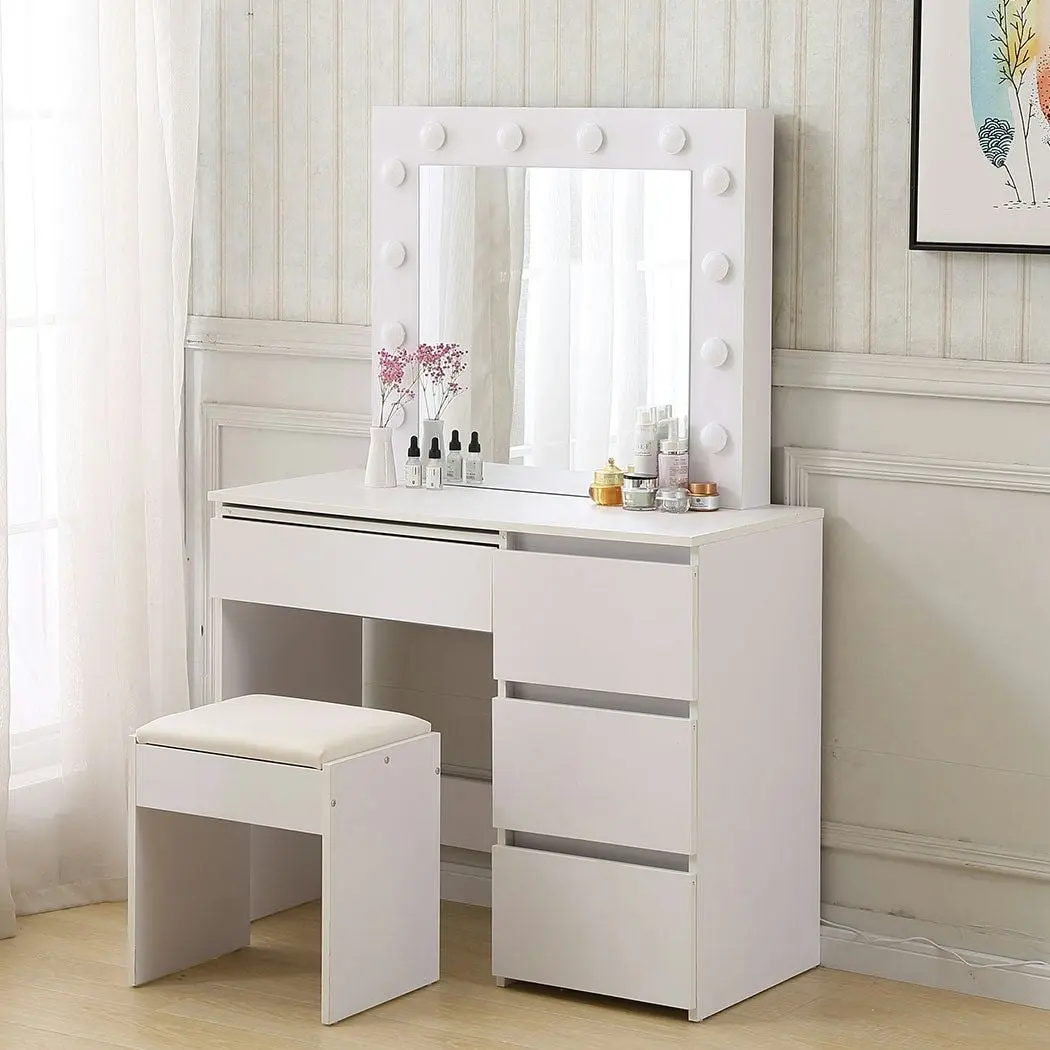 Levede Dressing Table Vanity Set Stool Makeup LEDs Mirror Jewellery Organizer