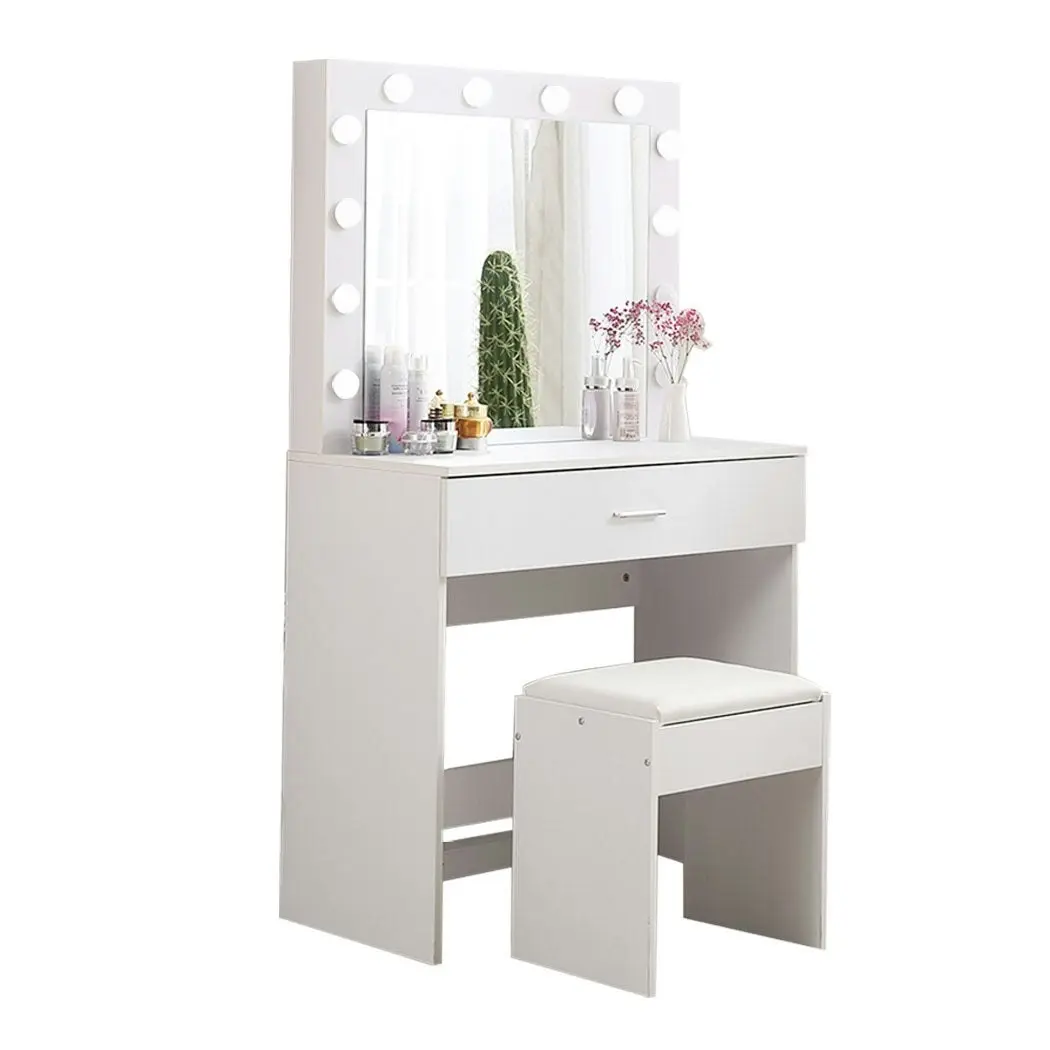 Levede Dressing Table Set Makeup Mirror Jewellery Organizer Cabinet 12 LED Bulbs