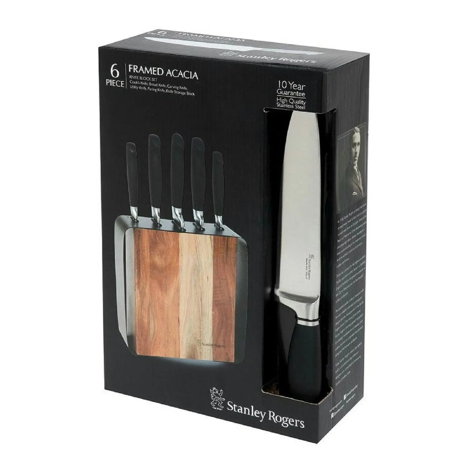 Stanley Rogers Framed Acacia Knife Block Set 6 Piece | 41413