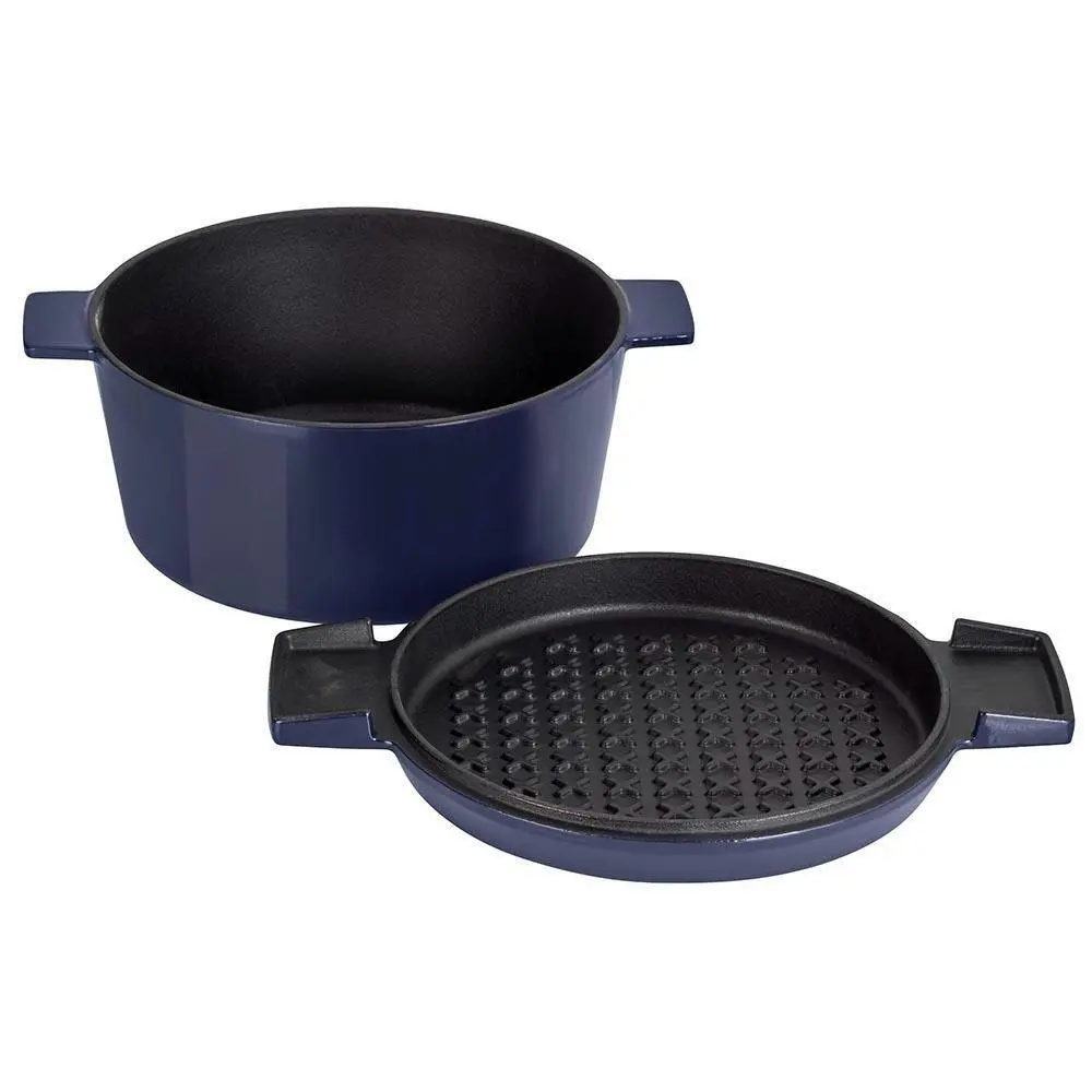 Stanley Rogers Cast Iron 24cm / 3.5L French Oven Grill Duo | Midnight Blue