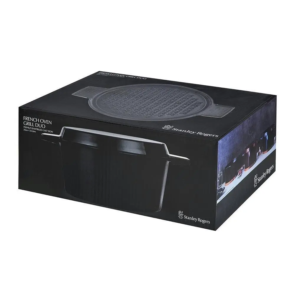 Stanley Rogers Cast Iron 24cm / 3.5L French Oven Grill Duo | Midnight Blue