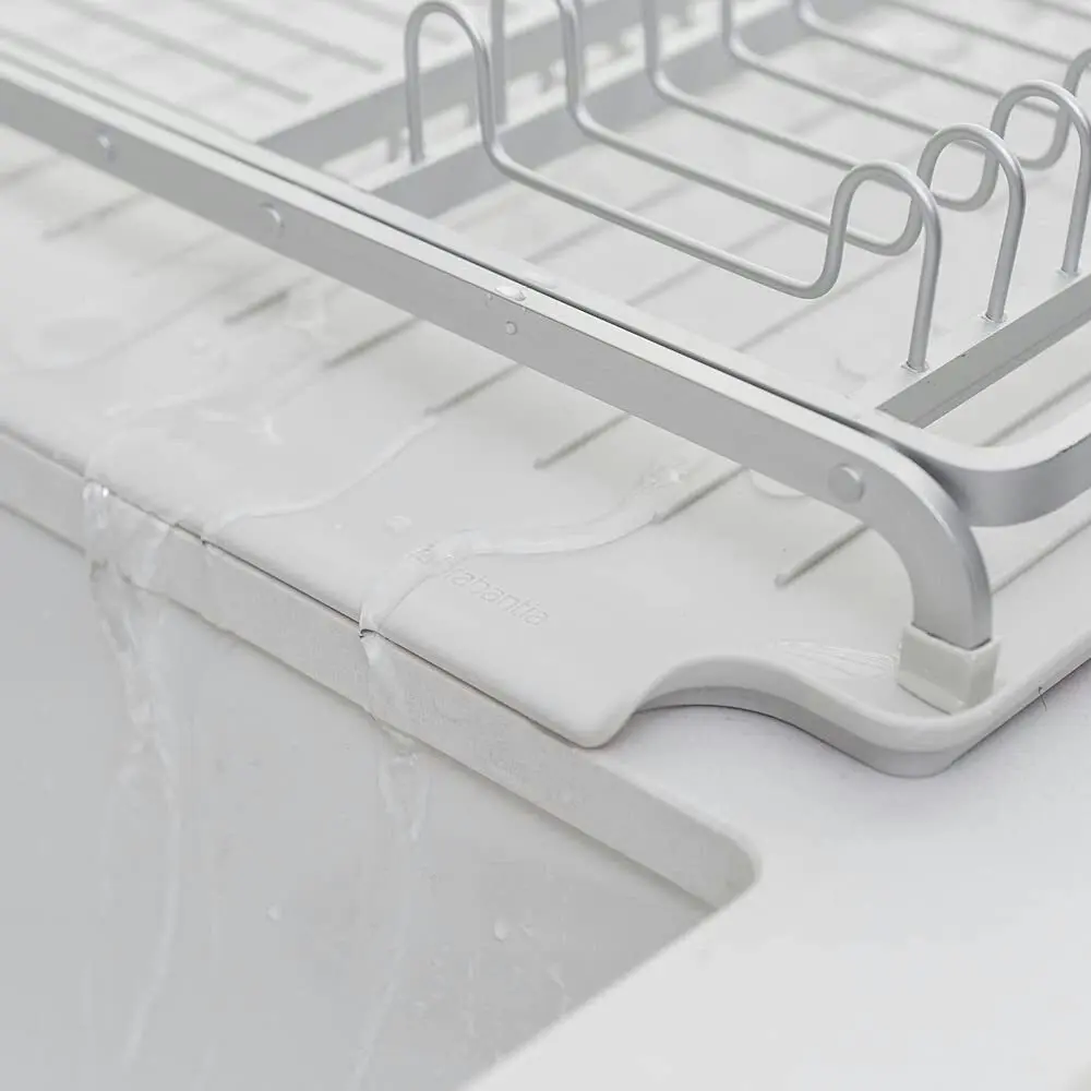 Brabantia Dish Drying Rack Kitchen Organiser w/ Utensils Holder + Drip Tray | Light Grey