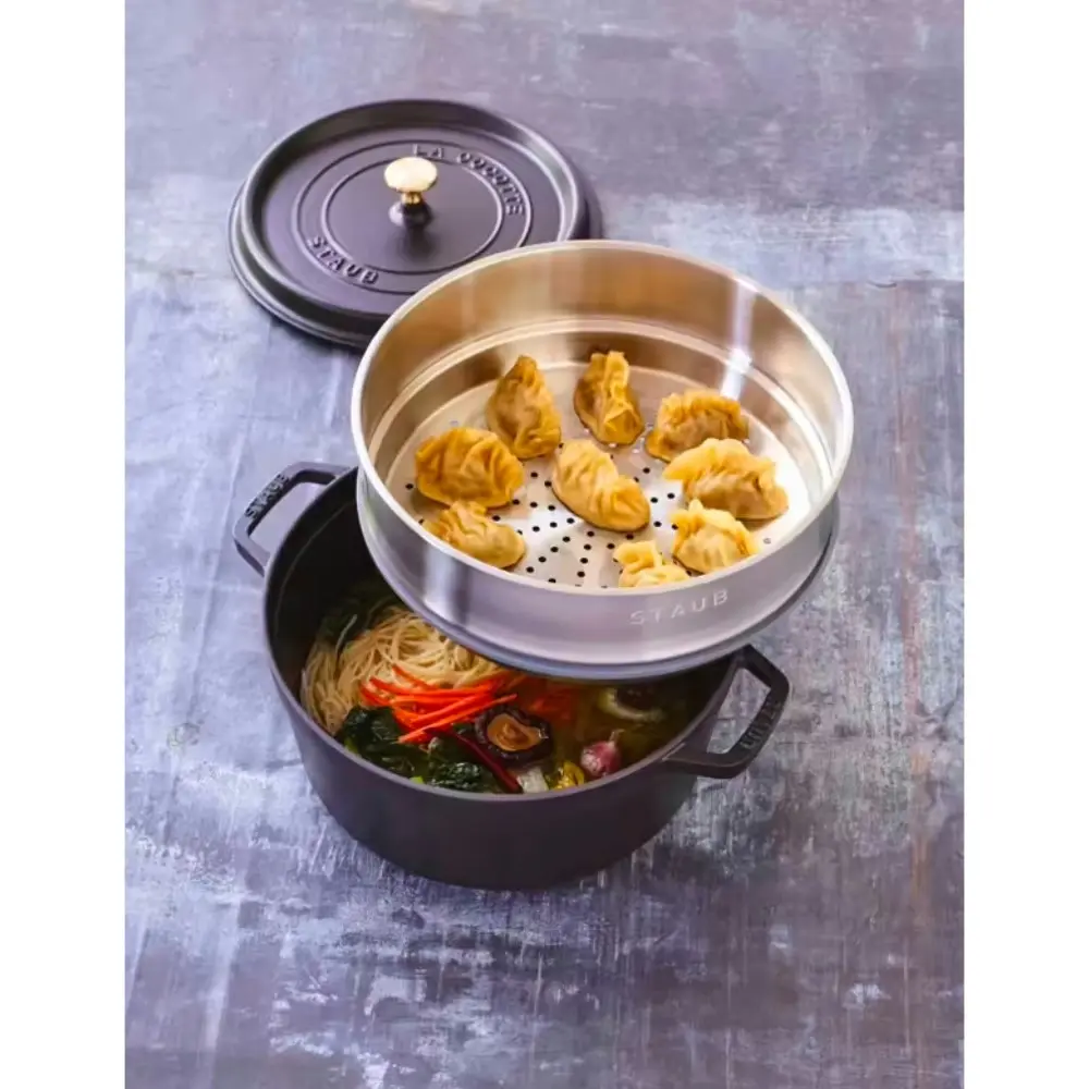 Staub Round Cast Iron Cocotte with Steamer 26cm | Black