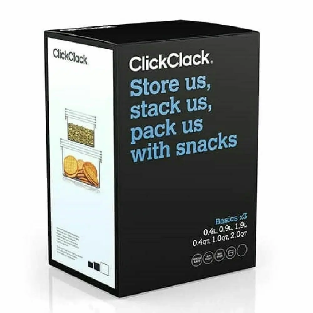 New Clickclack 3 Piece Basic Large Box Set Container Set Air Tight 3pc