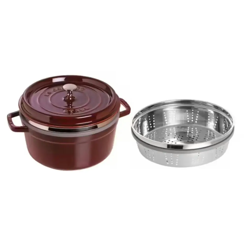 Staub Round Cast Iron Cocotte with Steamer 26cm | Grenadine