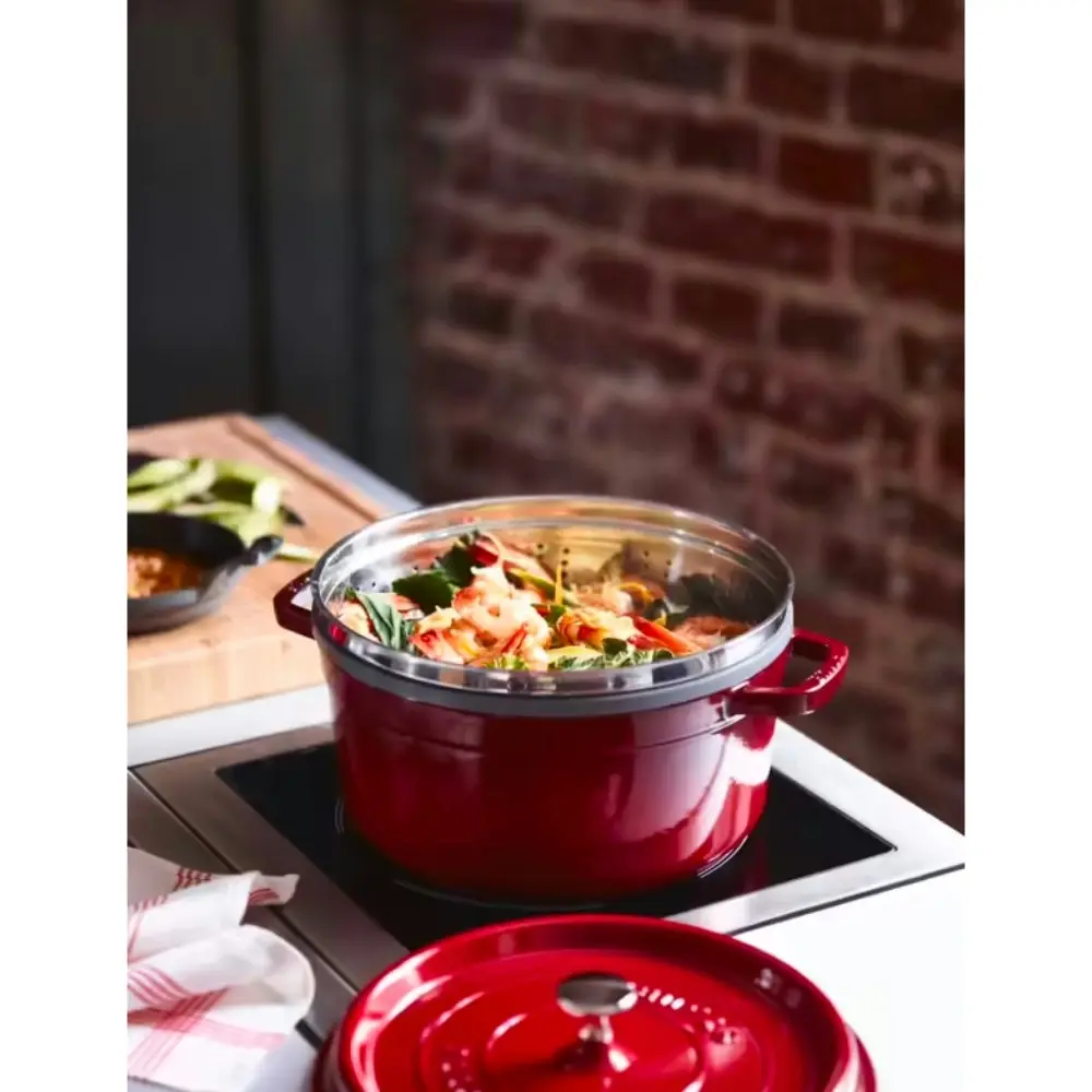 Staub Round Cast Iron Cocotte with Steamer 26cm | Grenadine