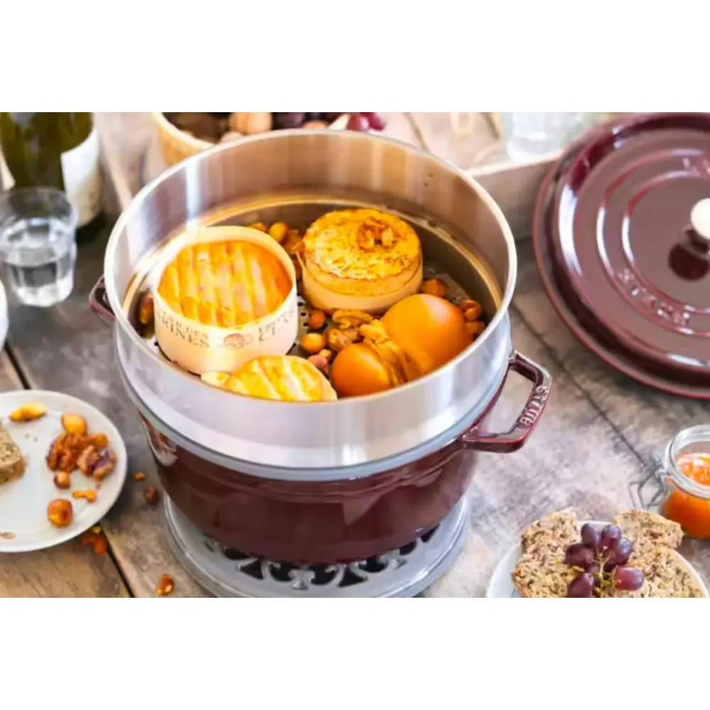 Staub Round Cast Iron Cocotte with Steamer 26cm | Grenadine