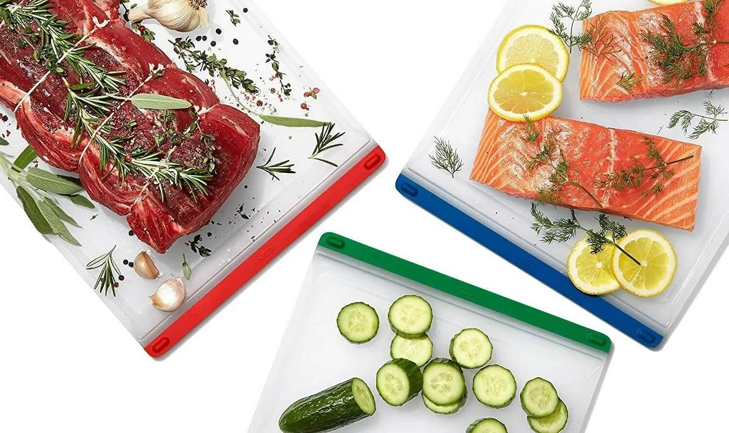 OXO Good Grips 3pc Cutting Board Set | Colour Coded Oder Resistant