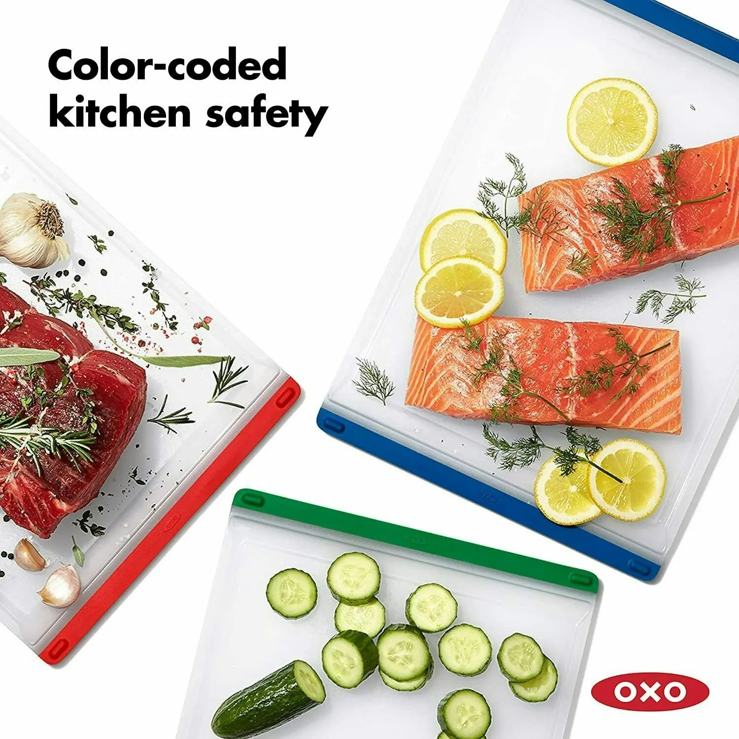 OXO Good Grips 3pc Cutting Board Set | Colour Coded Oder Resistant