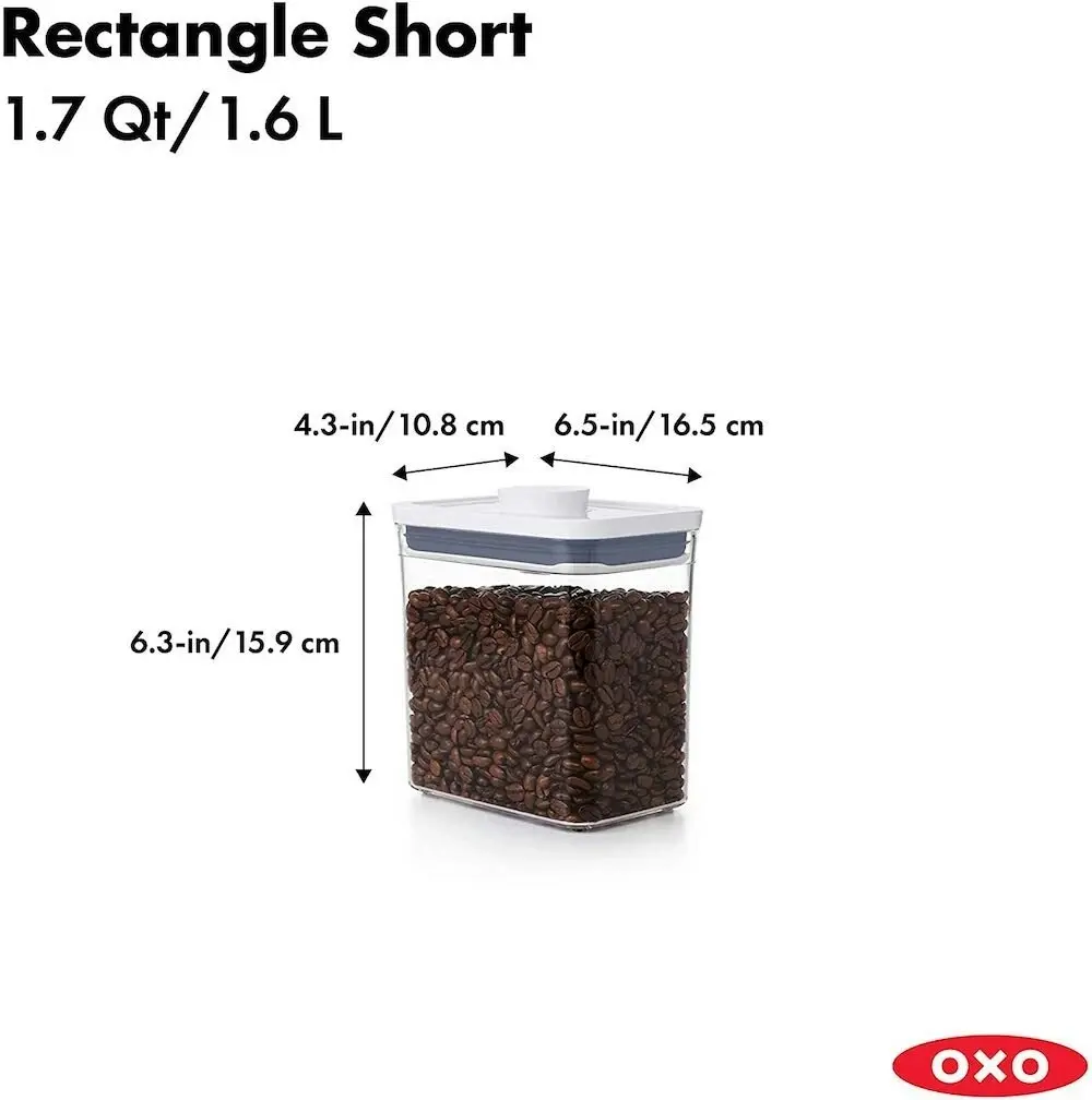 2 x OXO 1.6L POP 2.0 CONTAINER 1600ml AIR TIGHT RECTANGLE SHORT