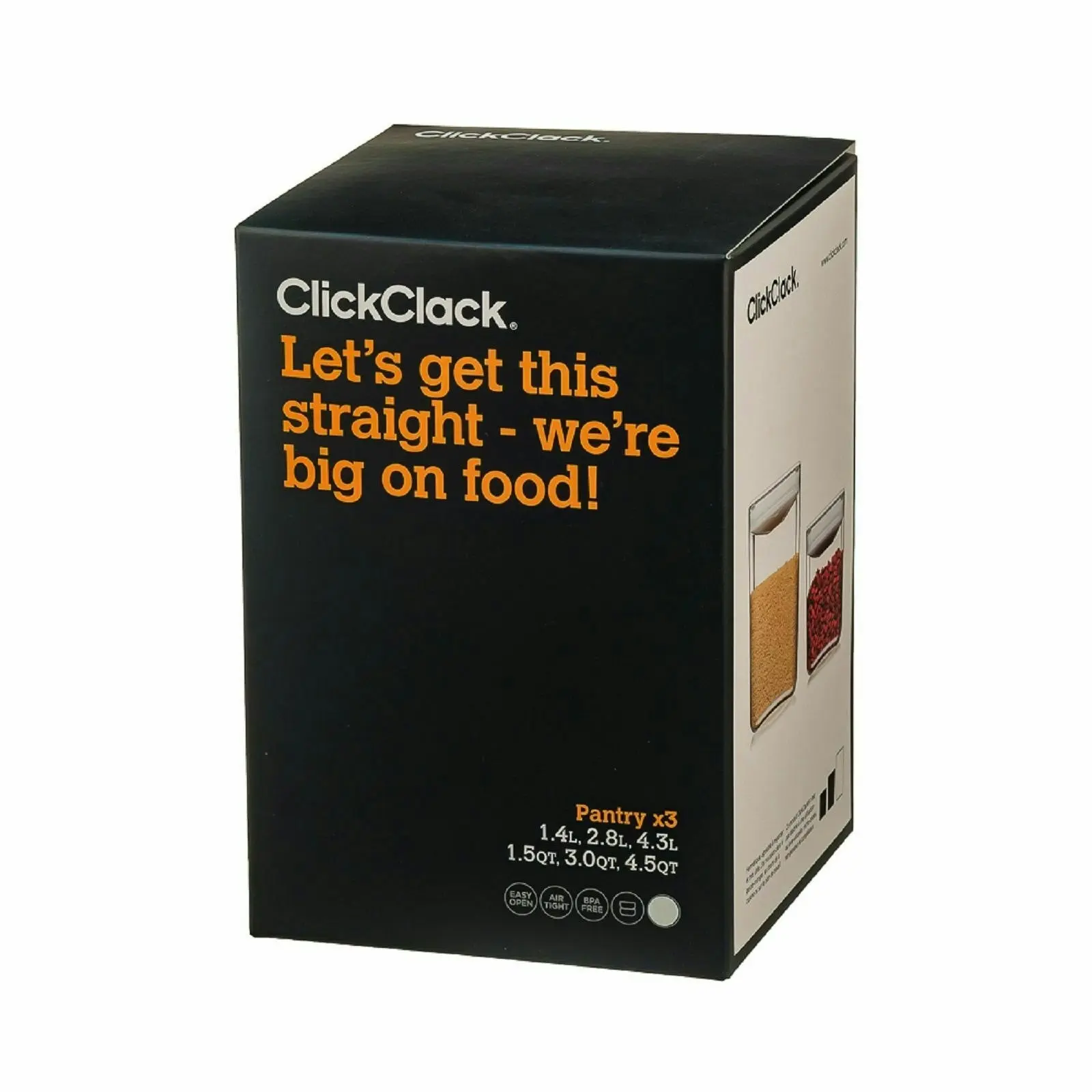 New Clickclack 3 Piece Pantry Large Cube Box Set Container Set Air Tight 3pc