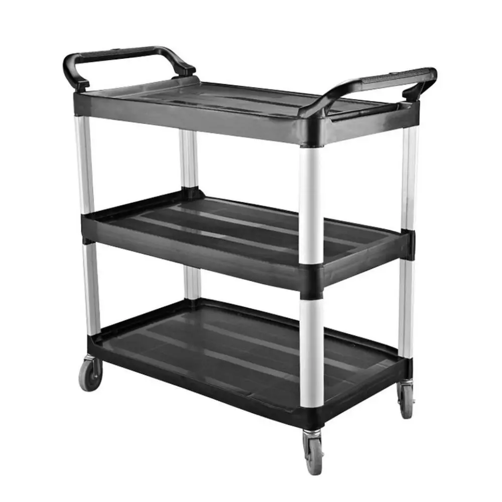 Caterrax Utility Trolley Black Plastic 3 Shelf Kitchen Clearing 1020 x 500 x 960mm