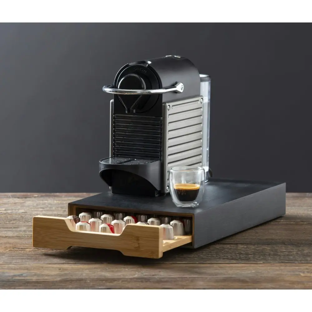 Leaf & Bean Bamboo Coffee Machine Board w/ Capsule Drawer Black / Natural