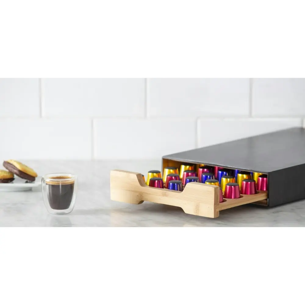 Leaf & Bean Bamboo Coffee Machine Board w/ Capsule Drawer Black / Natural