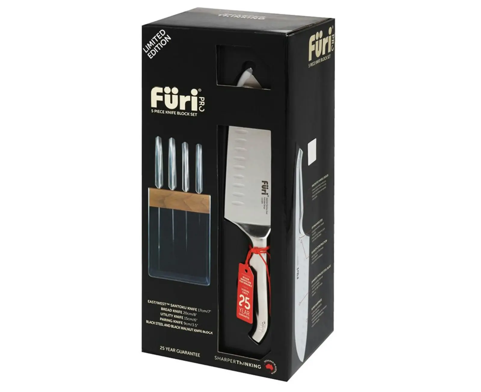 Furi Pro Limited Edition 5pc Black Knife Block Set 5 Piece