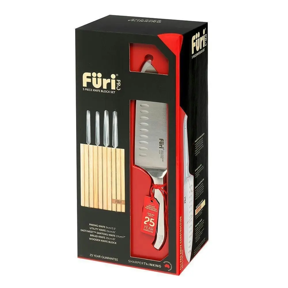 Furi Pro Wood 5 Piece Knife Block Set | 5pc Japanese Stainless Steel