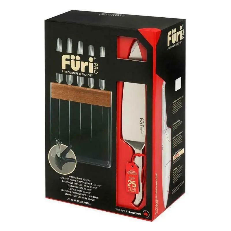 Furi Pro Stainless Steel 7pc Knife Block Set | 7 Piece Japanese Stainless Steel