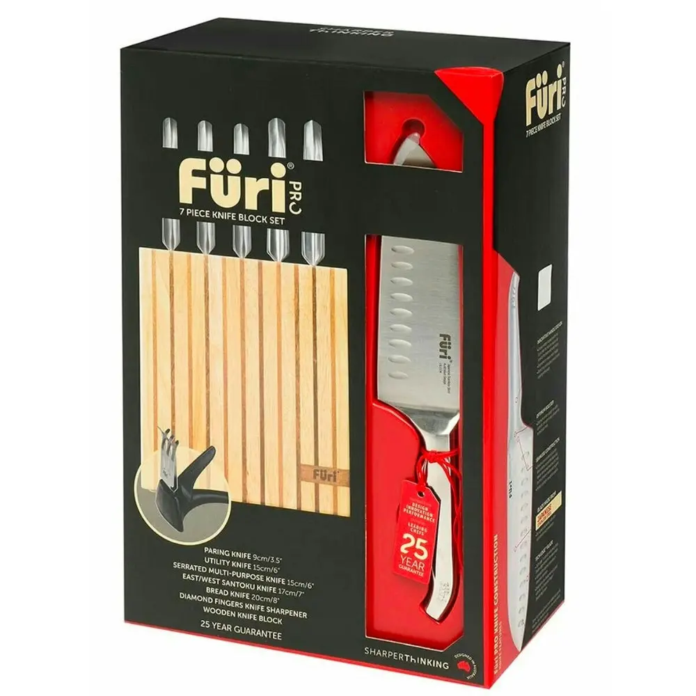 Furi Pro Wood 7 Piece Knife Block Set | 7pc Japanese Stainless Steel