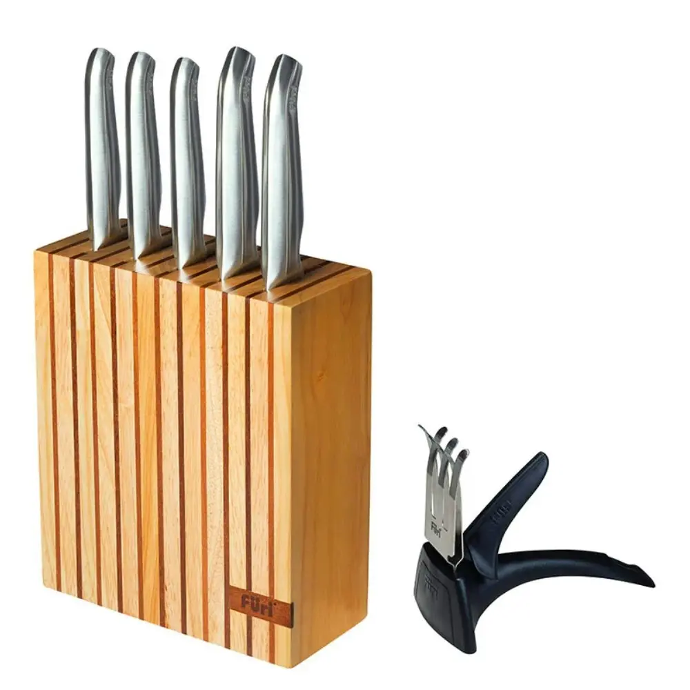 Furi Pro Wood 7 Piece Knife Block Set | 7pc Japanese Stainless Steel