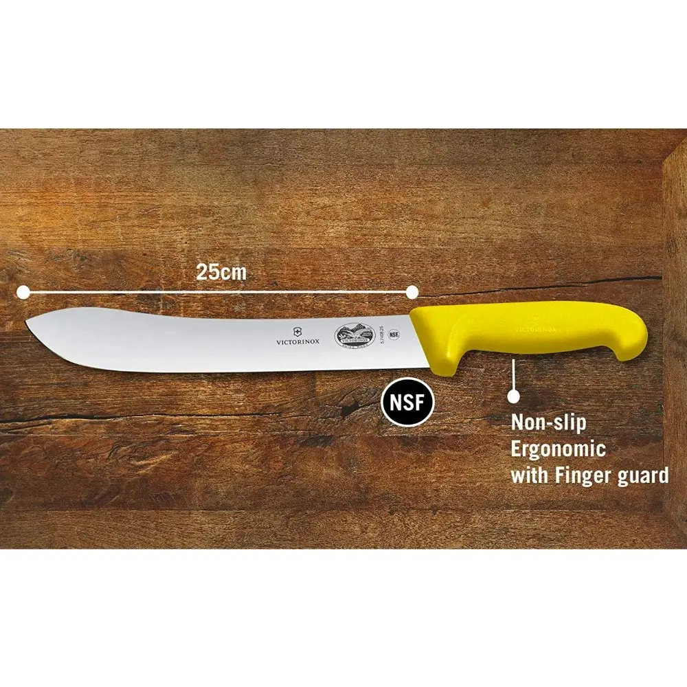 Victorinox Fibrox Wide Tip Butchers Knife 25cm | Yellow 5.7408.25