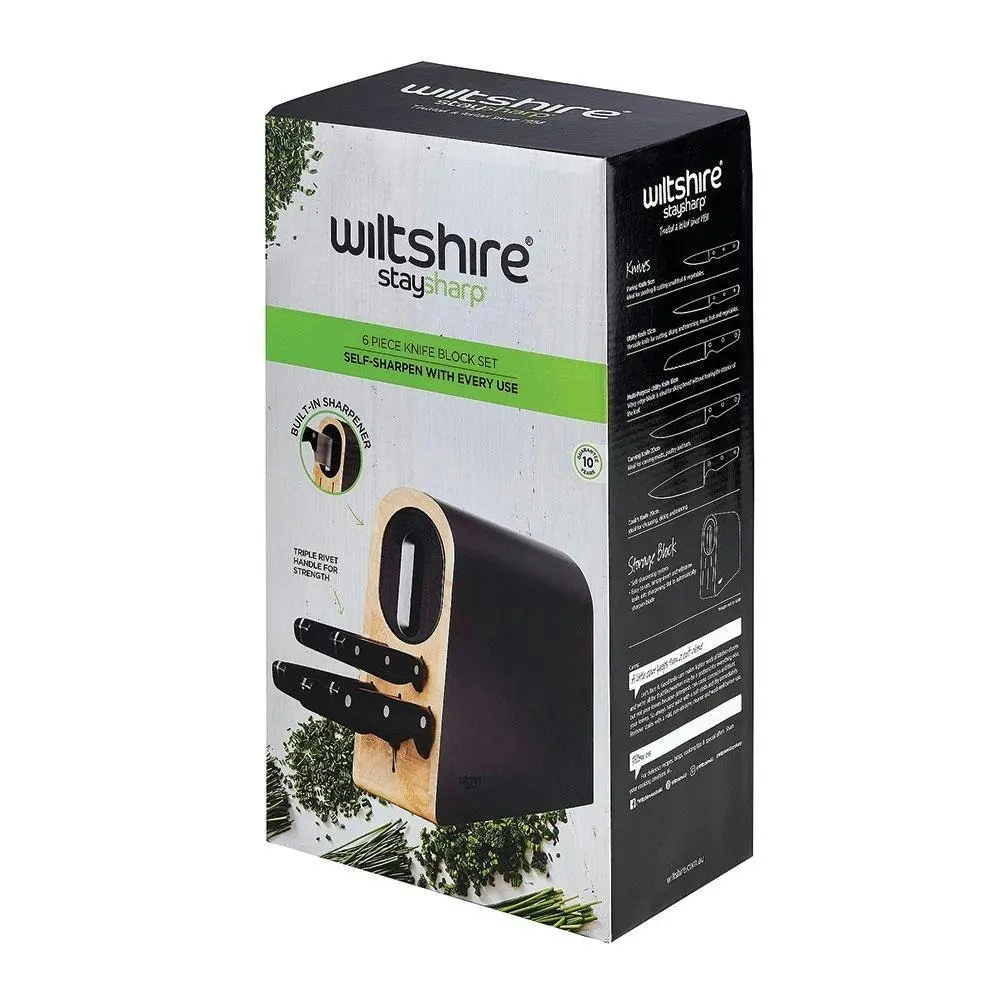 Wiltshire Staysharp 6 Piece Knife Block Triple River Knives 6pc