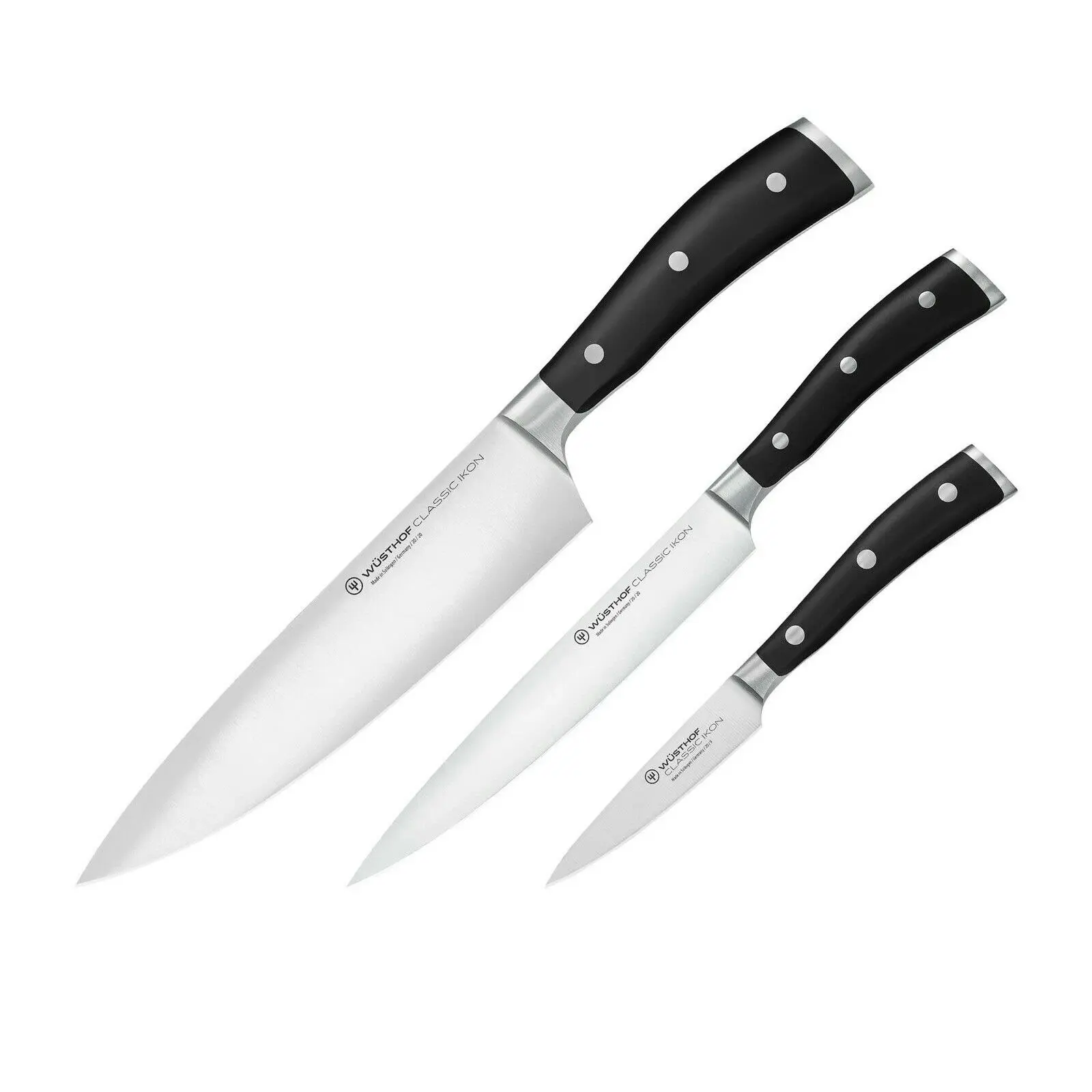 Wusthof Classic Ikon 3 Piece Knife Set | Black