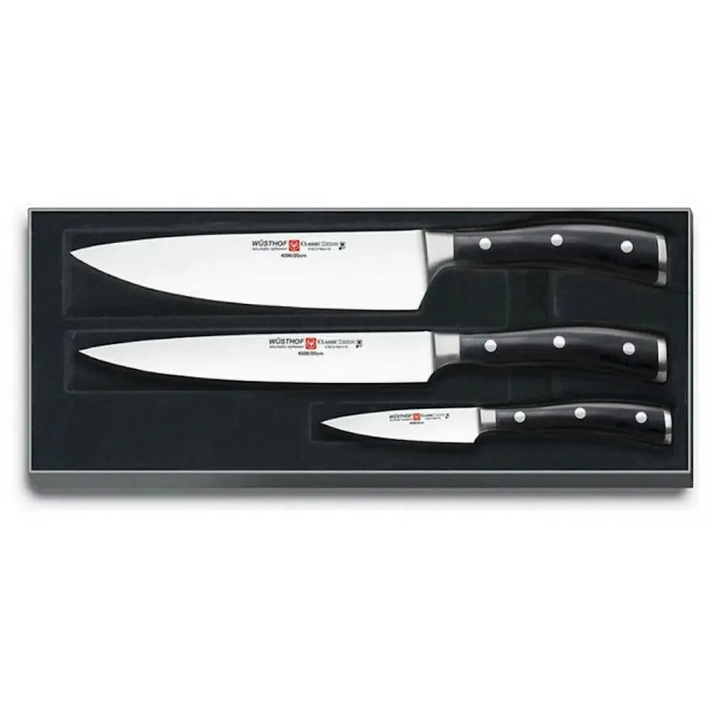 Wusthof Classic Ikon 3 Piece Knife Set | Black