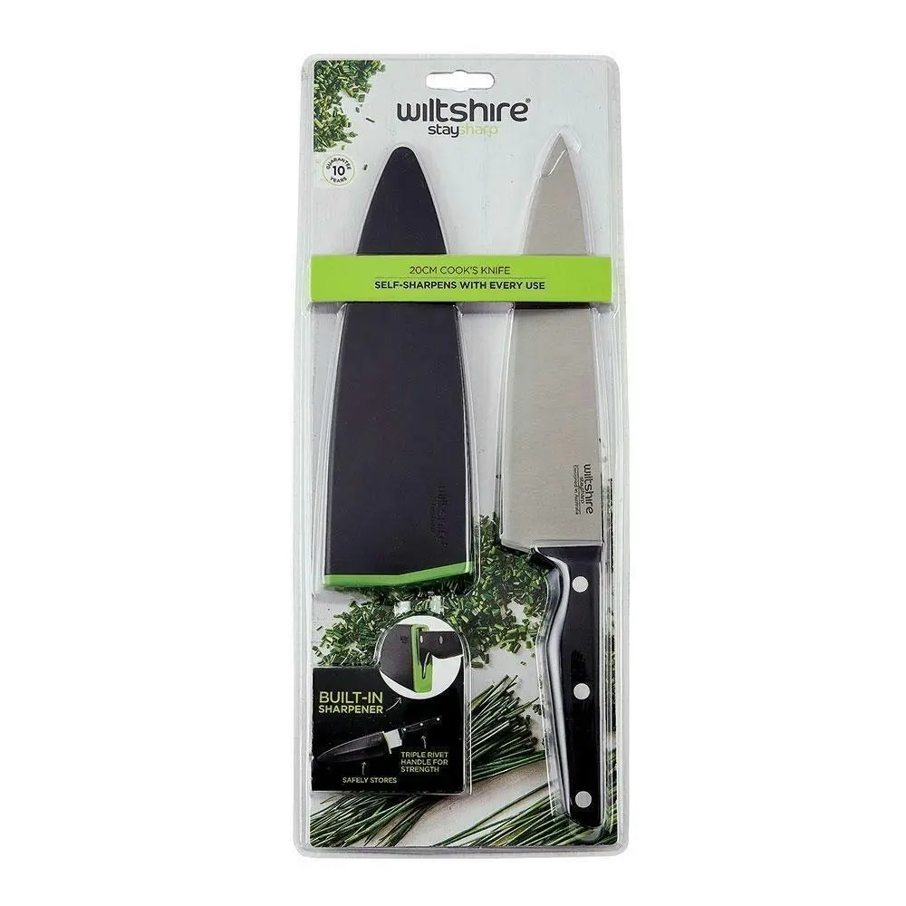 Wiltshire Staysharp Triple Rivet 20cm Cooks Knife With Sharpener