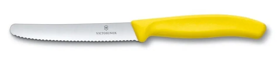 6 x Victorinox SERRATED PISTOL GRIP STEAK TOMATO SAUSAGE KNIVES COLOURFUL 11CM