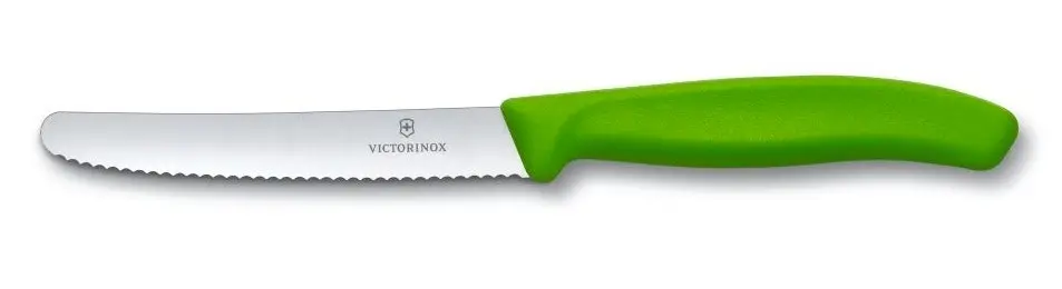 6 x Victorinox SERRATED PISTOL GRIP STEAK TOMATO SAUSAGE KNIVES COLOURFUL 11CM