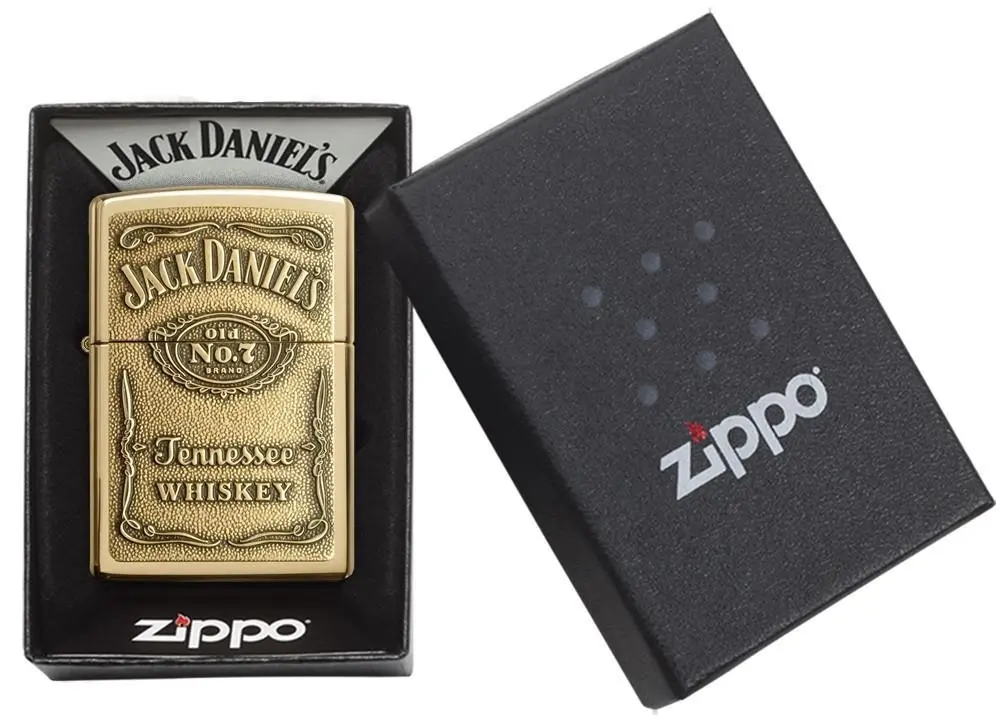 Zippo Jack Daniel's Label Brass Chip Lighter - High Polished Brass