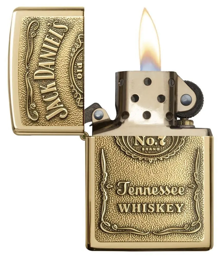 Zippo Jack Daniel's Label Brass Chip Lighter - High Polished Brass