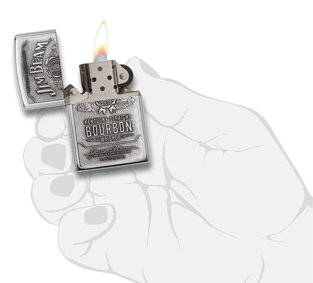 Zippo Jim Beam Full Label Pewter Chip | High Polished Chrome Lighter 94257