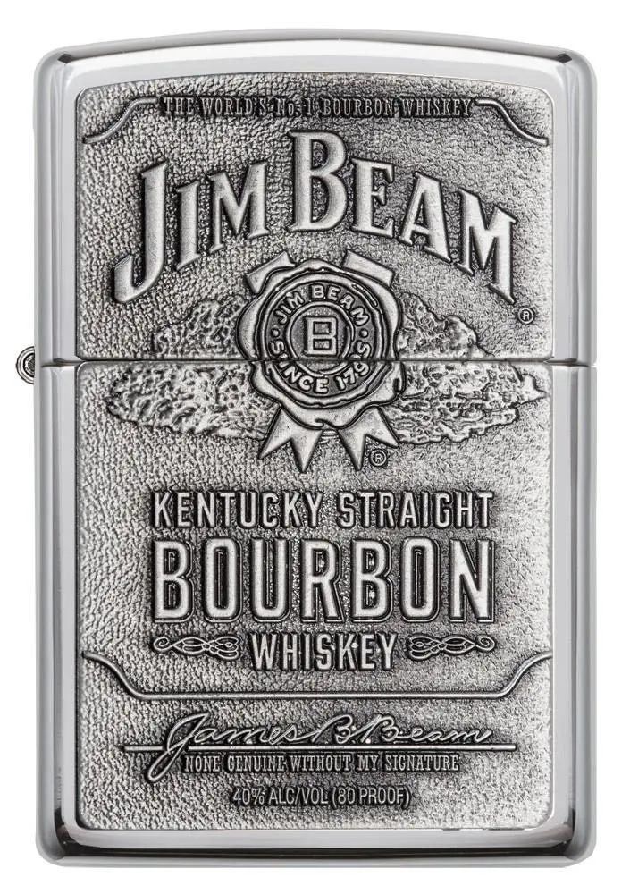 Zippo Jim Beam Full Label Pewter Chip | High Polished Chrome Lighter 94257